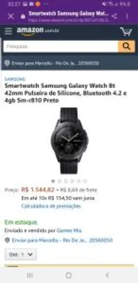 Smartwatch Samsung Galaxy Watch Bt 42mm Pulseira de Silicone, Bluetooth 4.2 e 4gb Sm-r810 Preto
