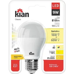 Kit 10 Lâmpadas Led 9W Kian Amarela Bivolt [R$ 0,59 cada] 