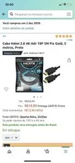 Cabo Hdmi 2.0 4K Hdr 19P 5M Pix Gold, 5 metros | R$19