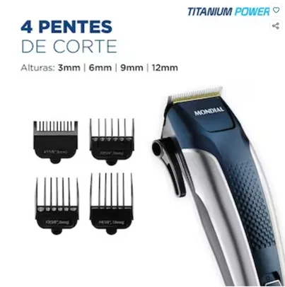 Máquina de Cortar Cabelos Mondial Titanium Power CR-09M com Maleta e 4 Pentes