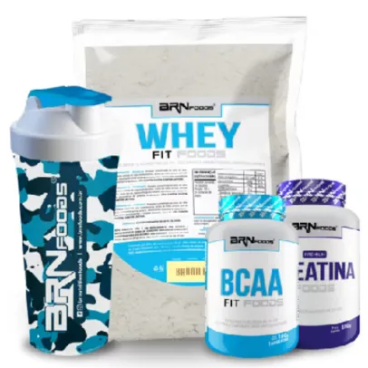  Kit Whey Protein Blend 500g +  BCAA Fit Foods 100g + Creatina Premium 100g +Coqueteleira