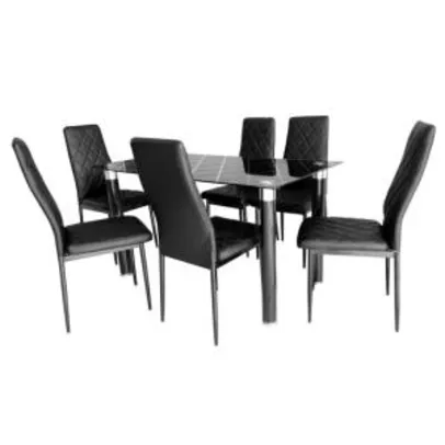 Conjunto de Mesa Devon com 6 Cadeiras Preto por R$ 680