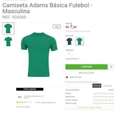 Camiseta Adams Básica Futebol - Masculina - Verde | R$7