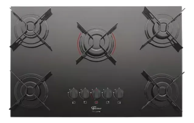 Fogão Cooktop 5 Bocas A Gás Fischer Fit Line Preto Bivolt