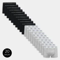 Kit Cuecas Boxer UNW Elástico 20 Peças - Cinza e Preto | R$180