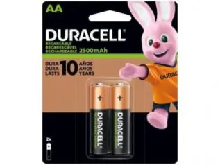 Pilha Recarregável AA Pequena 2500 mAh 2 Unidades - Duracell | R$ 40