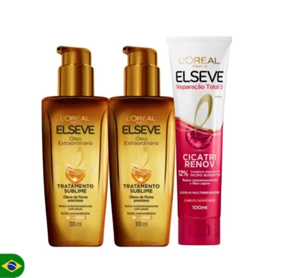 Kit 2 Óleos Extraordinarios para Cabelos Elseve Loreal Paris, 100ml + Leave-In Elseve Reparação Total 5 Cicatri Renov 100ml