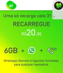 Pré da OI [6+ GB acumuláveis + WA + Messenger + DDD ilimitado qualquer operadora + 750 SMS]/mês