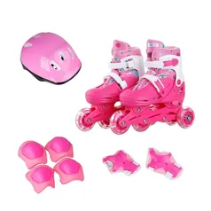 [APP/ Ame R$ 71,99/ SC R$ 21,59] Patins Infantil 4 Rodas Ajustável com Kit Proteção 32-35 Rosa brin