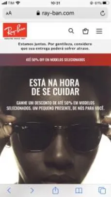 Descontos de 20% e 50% em modelos de óculos selecionados