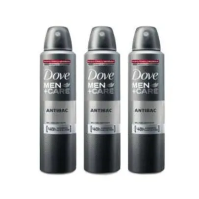 [AME] Kit Desodorante Antitranspirante Aerossol Dove Men Antibacteriano 150ml Com 3 Unidades por R$ 19 ( com AME)