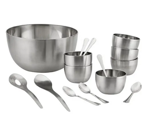 (AME SC R$ 9,00) Saladeira Inox com 2 Talheres + Conjunto Sobremesa com 12 Peças - La Cuisine