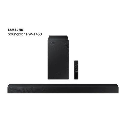 [App+AME R$809] Soundbar Samsung HW-T450, Com 2.1 Canais, Potência De 200W, Bluetooth E Subwoofer Sem Fio