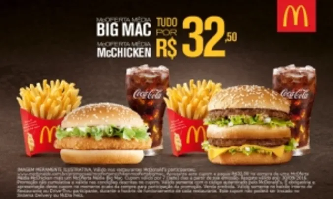 McDonald's: McOferta McChicken+McOferta Big Mac pague R$32,50 nos restaurantes participantes