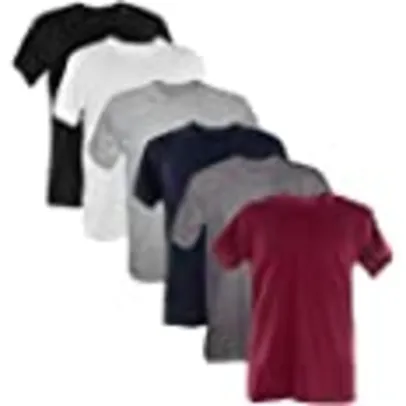 Kit 6 Camisetas Slim Fit Masculinas (M, Preto, Branco, Cinza Mescla, Azul Marinho, Cinza Grafite, Vi