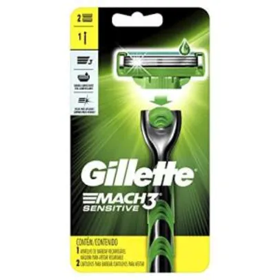 Aparelho de Barbear Gillette Mach3 Sensitive, 2 cargas | R$24