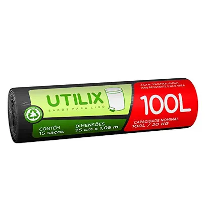 [REC/+por- R$7,49] Utilix 100L Preto, Rolo com 15 Sacos para Lixo Dover-Roll