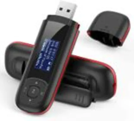 Mp3 Player com Gravação, Rádio FM e Expansível até 128GB, 8GB, Suporte para Bateria AAA, Preto