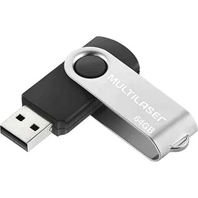 Multilaser - PD590 Pen Drive Twist 64GB USB Leitura 10MB/s e Gravação 3MB/s Preto