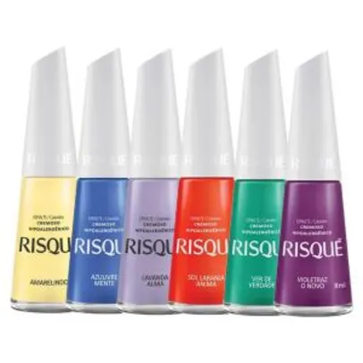 Kit Esmaltes Risqué Novos Coloridos - 6 cores - Hipoalergênicos | R$ 19