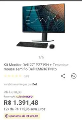 (AME+Cupom 1136,00) Kit Monitor Dell P2719H + kit Mouse e teclado KM636 (12x sem juros)