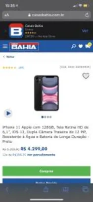 iPhone 11 Apple com 128GB - R$4299