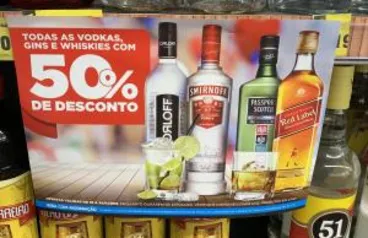 [DIA] 50% de desconto todas as vodkas, gins e whiskies (Lojas Físicas)