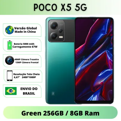 (Brasil) Xiaomi Poco X5 5G 256GB Green 8GB RAM Versão Global