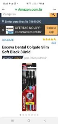 Escova Dental Colgate Slim Soft Black 3Unid R$ 20