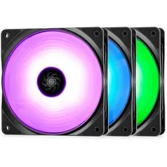 Kit Fan com 3 Unidades Deepcool RF120, RGB 120mm, DP-FRGB-RF120-3C | R$187