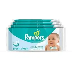 [Netfarma] Kit Toalhinhas Umedecidas Pampers Fresh Clean (4 pacotes com 64 unidades) - R$36