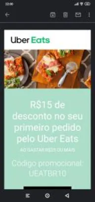 [Primeiro Pedido] R$15 OFF no Uber Eats