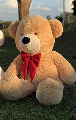 (PRIME) Urso Gigante Pelúcia Grande Teddy 1,10 Metros - Doce de Leite com Laço Vermelho