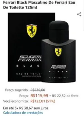 Saindo por R$ 115: Ferrari Black Masculino De Ferrari Eau De Toilette 125ml - R$115 | Pelando