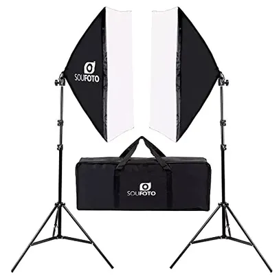 SOU FOTO Kit de Iluminação Softbox Duplo Para Estúdios Fotografia e Video | 2x Softboxes 50x70cm, 2