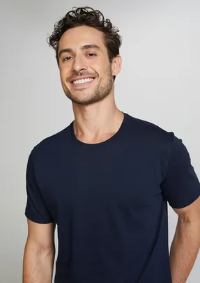 [Leve 5] Camiseta Básica Masculina Manga Curta Em Algodão Peruano - Azul