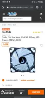 Cooler FAN Rise Mode Wind W1, 120mm, LED Branco | R$17