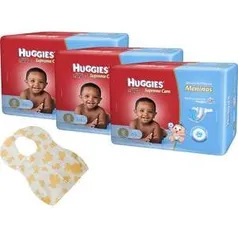 [Americanas] Kit 3 Fraldas Huggies Supreme Care Menino/Menina + Babador Descartável com Cata Migalhas 30 Unidades First Steps - por R$126