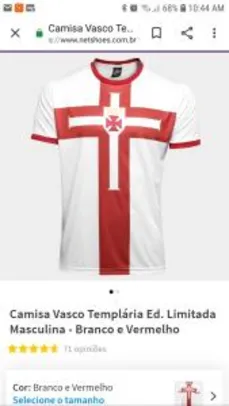 Camisa Vasco Templária Ed. Limitada Masculina - Branco e Vermelho | R$40