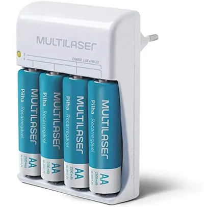 Carregador de Pilhas Multilaser AA/AAA + 4 Pilhas AA 2500Mah - CB054, turquoise