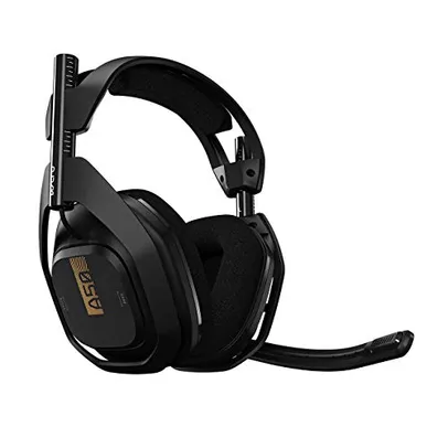 Headset Sem Fio ASTRO Gaming A50 + Base Station Gen 4 com Ãudio Dolby/Dolby® Atmos para Xbox Series, Xbox One, PC, Mac - Preto/Dourado