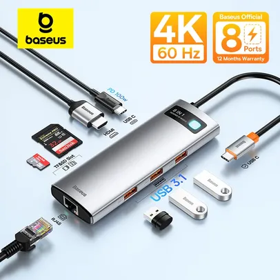 Baseus Usb C Hub Tipo C Para Hdmi-compatível Usb 3.0 Adaptador 8 Em 1 Tipo C Hub Dock Para Macbook Pro Ar Usb C Divisor - Hubs Usb