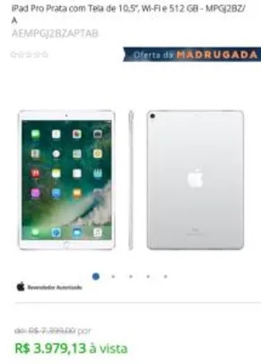 [APP] iPad PRO Prata com Tela de 10,5”, Wi-Fi e 512 GB | R$ 3.979