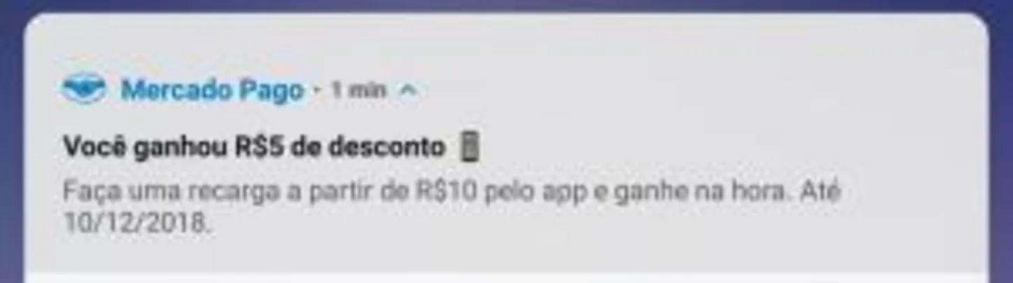 R$ 5,00 off para qualquer operadora no Mercado Pago (usuários selecionados)