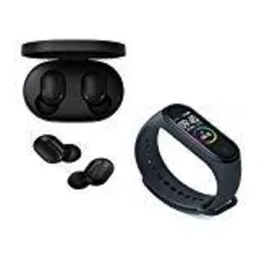 Kit Fone de Ouvido Xiaomi Redmi Airdots Bluetooth + Smartwatch Xiaomi Mi Band 4 Preto