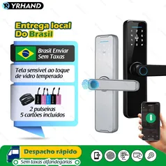 [BR | Moedas] - Fechadura de Porta Eletrônica Digital Inteligente com Desbloqueio Biométrico de Impressão Digital, Cartão IC, Senha, App e Chave