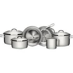 Jogo de Panelas Aço Inox Solar 6 Peças - Tramontina - R$348