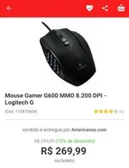 Mouse Gamer G600 MMO 8.200 DPI - Logitech G - R$243