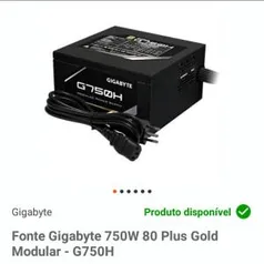 Fonte 750w 80 plus gold Gigabyte