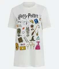 Camiseta em Meia Malha com Manga Curta e Estampa Harry Potter Off White